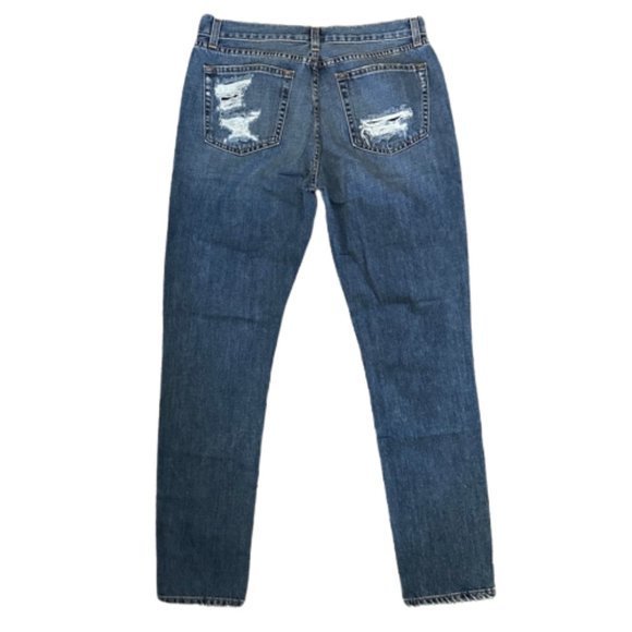 NWT Nasty Gal Blue Button Fly Distressed Boyfriend Jean Sz 27 Denim Mid Rise - Picture 2 of 5
